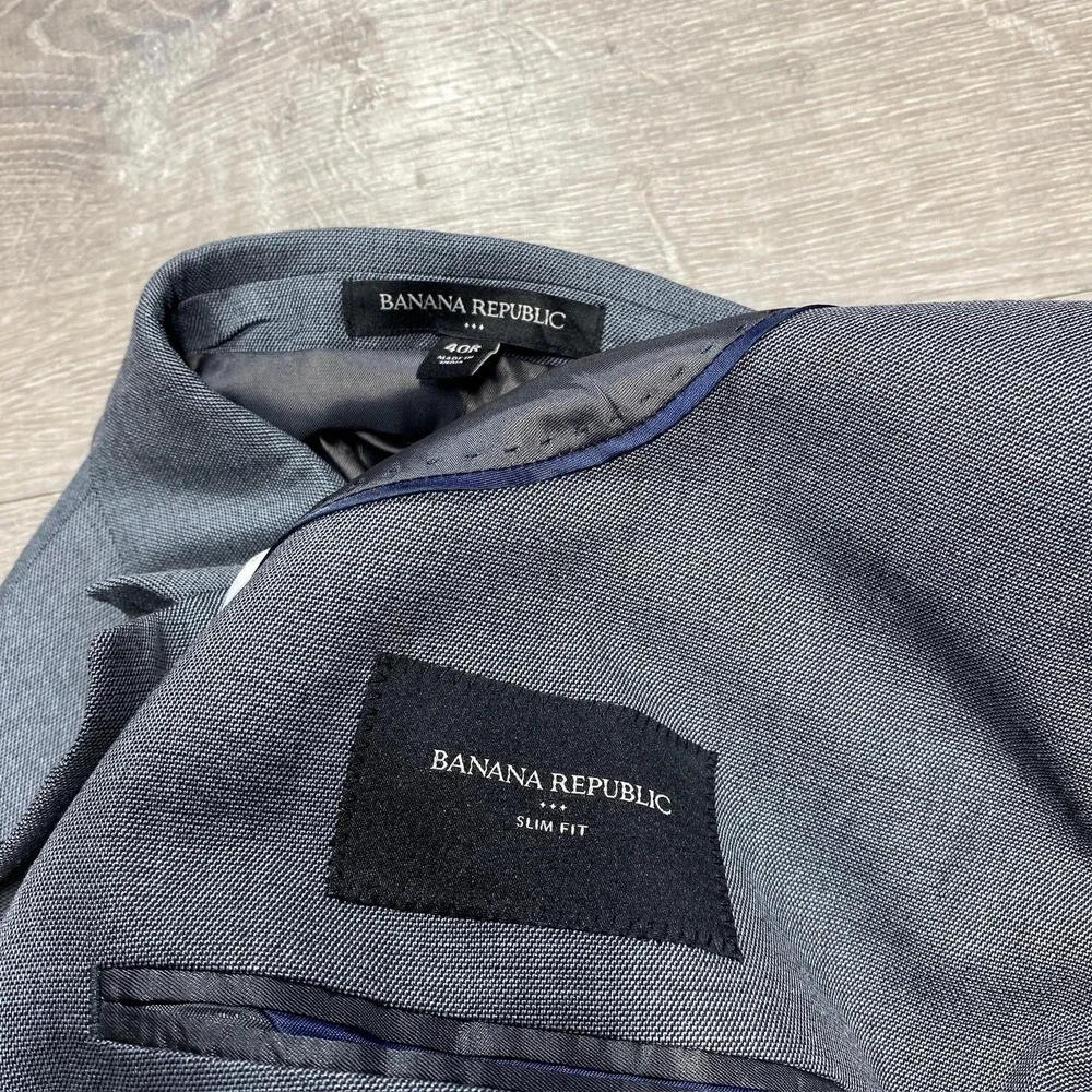 Banana Republic Jacket Mens 40R Gray Slim Fit Sharkskin Blazer Sport‎ Coat Suit
